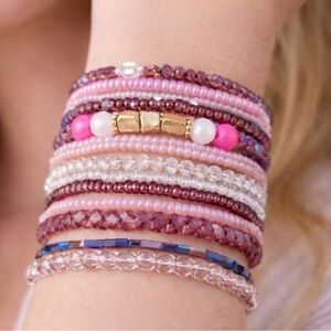 🚨2 Sets for $13🚨 10 Stackable Stretchy Bohemian Pink & Gold Bead Bracelets Set